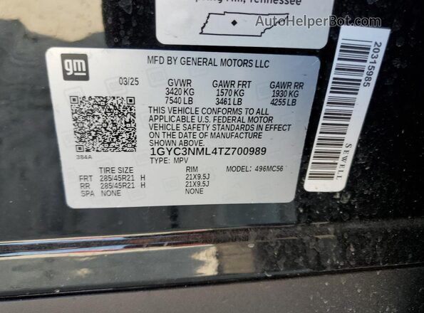 1GYC3NML4TZ700989 2026 CADILLAC VISTIQ Black Widok naklejki z numerem VIN