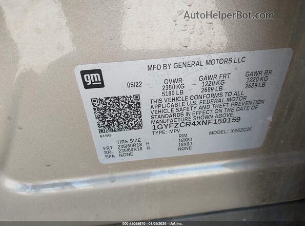 1GYFZCR4XNF159159 2022 CADILLAC XT4 Gold ძრავის განყოფილების ხედი
