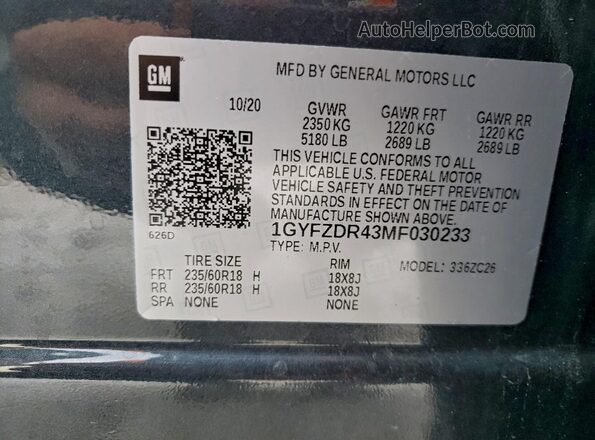 1GYFZDR43MF030233 2021 CADILLAC XT4 Blue Սալոնի 360 աստիճան տեսք