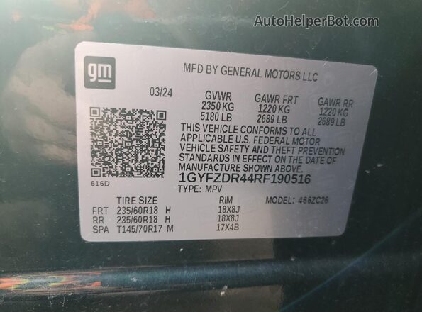 1GYFZDR44RF190516 2024 CADILLAC XT4 Черный Панорамный вид салона 360°