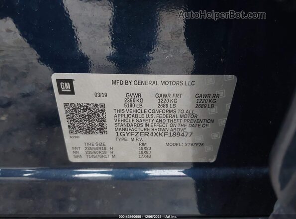 1GYFZER4XKF189477 2019 CADILLAC XT4 Blue Շարժիչի բաժամունքի տեսք