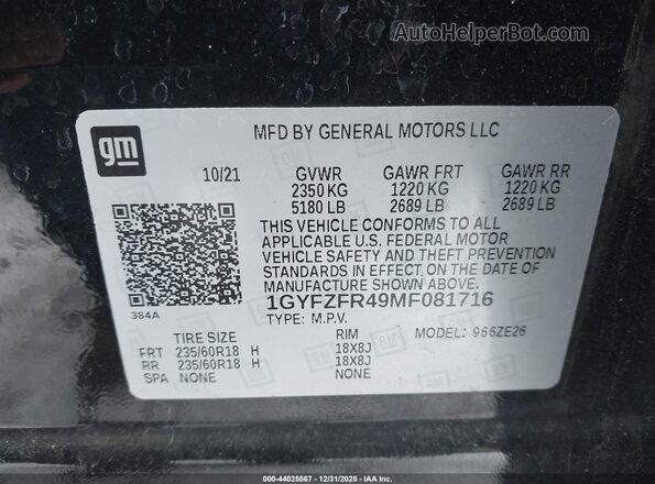 1GYFZFR49MF081716 2021 CADILLAC XT4 Черный Вид подкапотного пространства