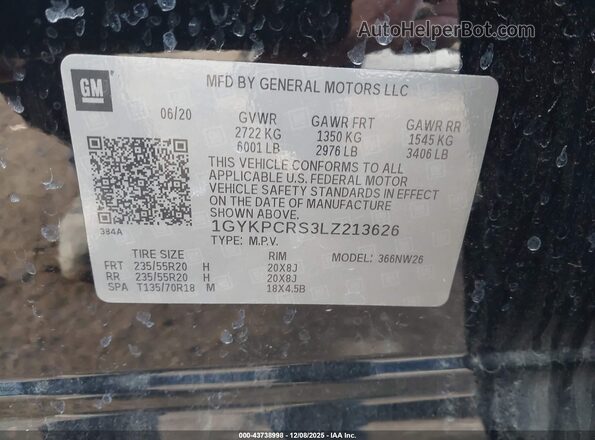 1GYKPCRS3LZ213626 2020 CADILLAC OTHER Black Շարժիչի բաժամունքի տեսք