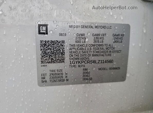 1GYKPCRS8LZ114560 2020 CADILLAC OTHER Белый 