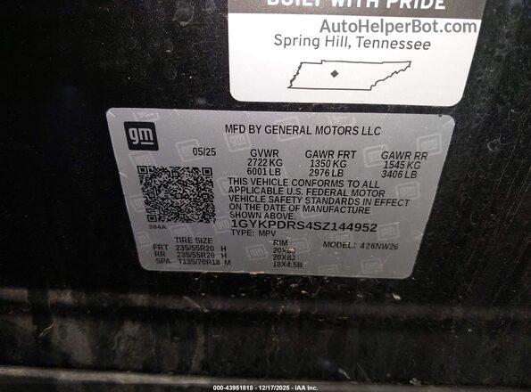 1GYKPDRS4SZ144952 2025 CADILLAC OTHER Black Vista del compartimento del motor
