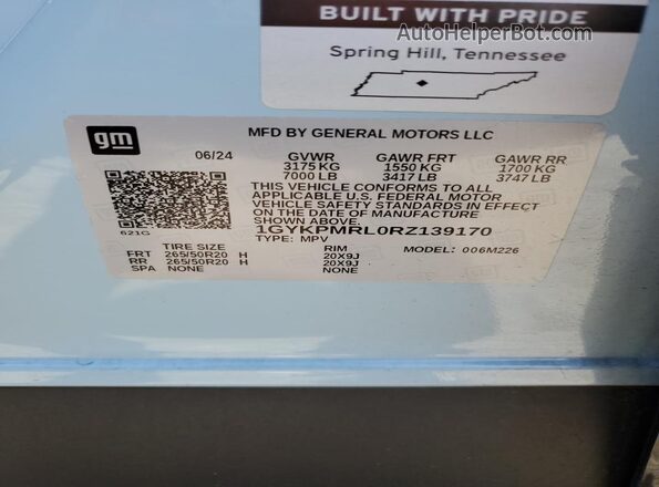 1GYKPMRL0RZ139170 2024 CADILLAC OTHER Blue Widok naklejki z numerem VIN