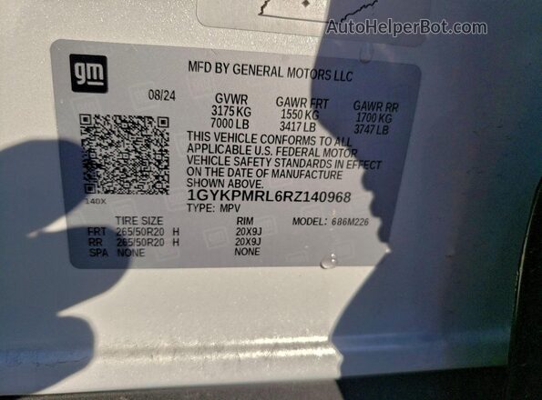 1GYKPMRL6RZ140968 2024 CADILLAC OTHER White Widok wnętrza 360 stopni