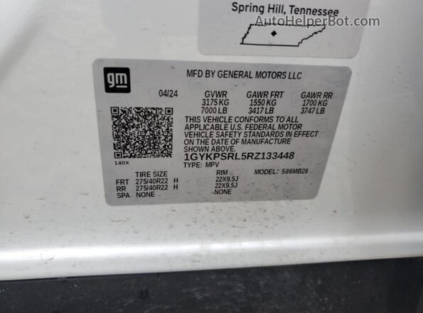 1GYKPSRL5RZ133448 2024 CADILLAC OTHER White ძრავის განყოფილების ხედი