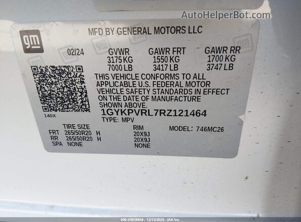 1GYKPVRL7RZ121464 2024 CADILLAC OTHER Белый Вид подкапотного пространства