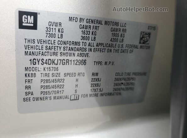 1GYS4DKJ7GR112966 2016 CADILLAC ESCALADE White 