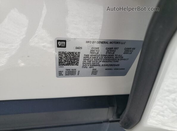 1GYS8MRL5SR280545 2025 CADILLAC ESCALADE White 
