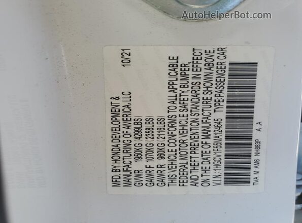 1HGCV1F55MA124645 2021 HONDA ACCORD White 