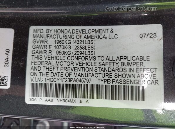 1HGCY1F23PA045797 2023 HONDA ACCORD Gray 