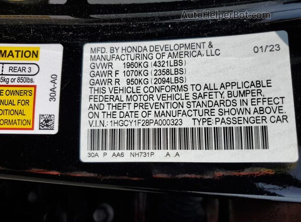 1HGCY1F28PA000323 2023 HONDA ACCORD Black Widok komory silnika