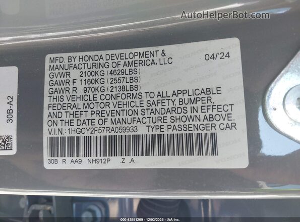 1HGCY2F57RA059933 2024 HONDA ACCORD Gray Widok komory silnika