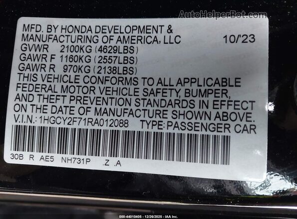 1HGCY2F71RA012088 2024 HONDA ACCORD Black Vista del compartimento del motor