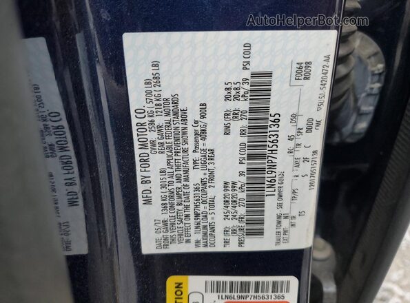 1LN6L9NP7H5631365 2017 LINCOLN CONTINENTA Blue 