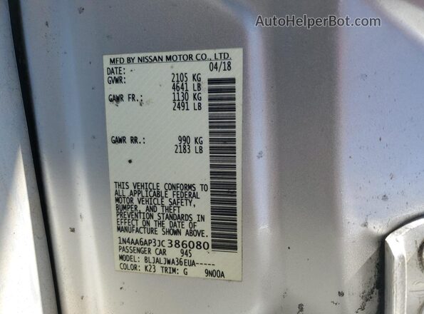 1N4AA6AP3JC386080 2018 NISSAN MAXIMA Silver 