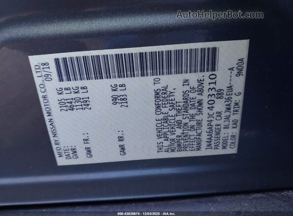 1N4AA6AP4JC403310 2018 NISSAN MAXIMA Gray 