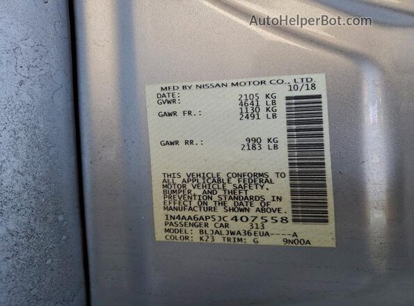 1N4AA6AP5JC407558 2018 NISSAN MAXIMA Silver 