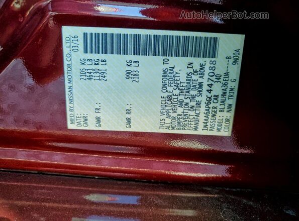 1N4AA6AP6GC447088 2016 NISSAN MAXIMA Burgundy Engine compartment view