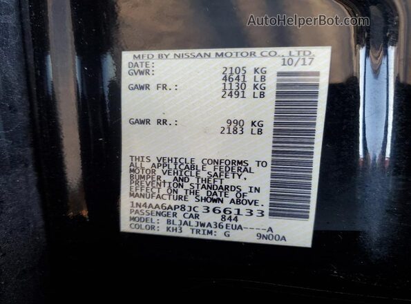 1N4AA6AP8JC366133 2018 NISSAN MAXIMA Black 