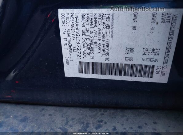 1N4AA6CV2LC372721 2020 NISSAN MAXIMA Blue Widok komory silnika