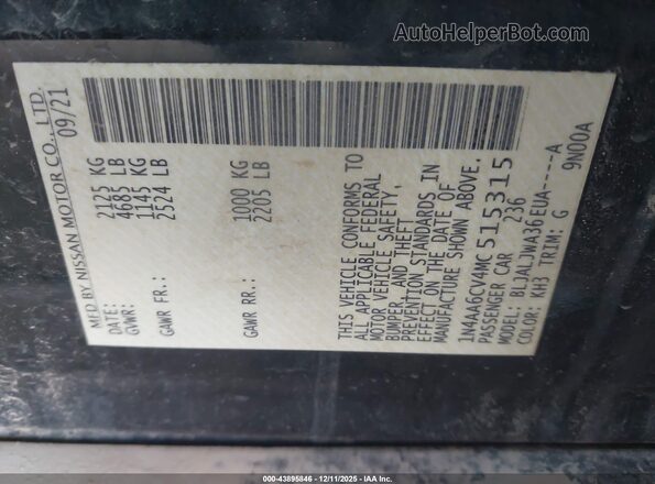 1N4AA6CV4MC515315 2021 NISSAN MAXIMA Черный 
