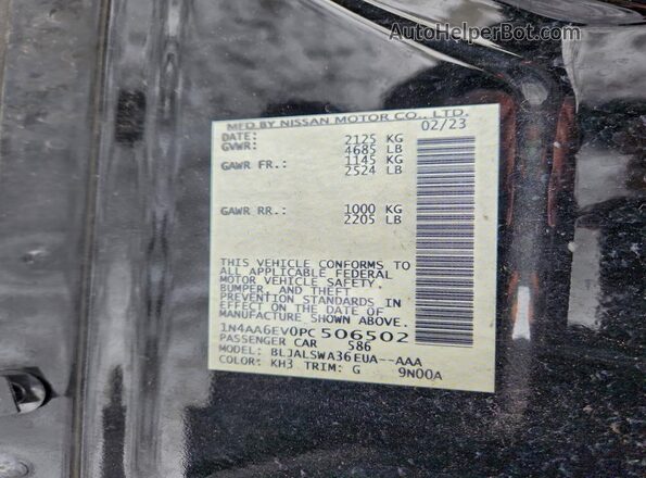 1N4AA6EV0PC506502 2023 NISSAN MAXIMA SR Черный Вид наклейки с VIN-кодом