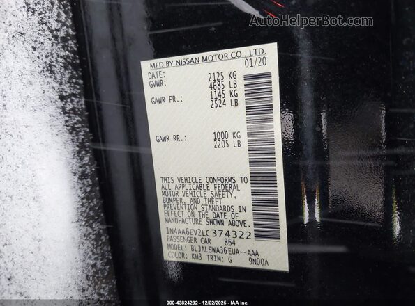 1N4AA6EV2LC374322 2020 NISSAN MAXIMA SR Black ძრავის განყოფილების ხედი
