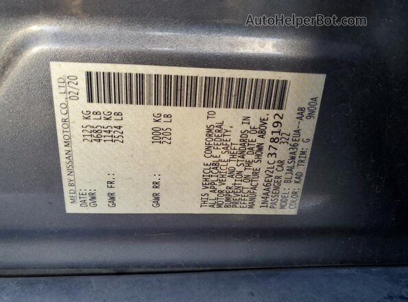 1N4AA6EV2LC378192 2020 NISSAN MAXIMA SR Gray Вид підкапотного простору