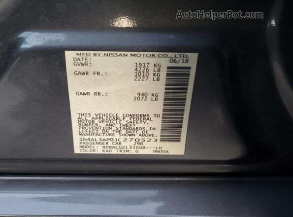 1N4AL3AP0JC270523 2018 NISSAN ALTIMA Gray 