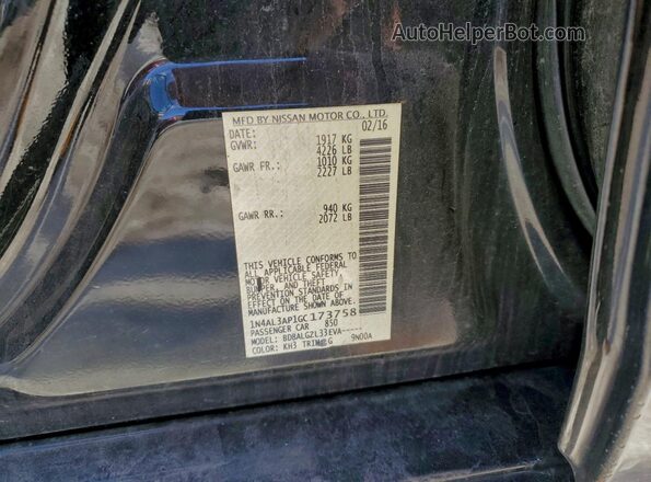 1N4AL3AP1GC173758 2016 NISSAN ALTIMA Black ძრავის განყოფილების ხედი