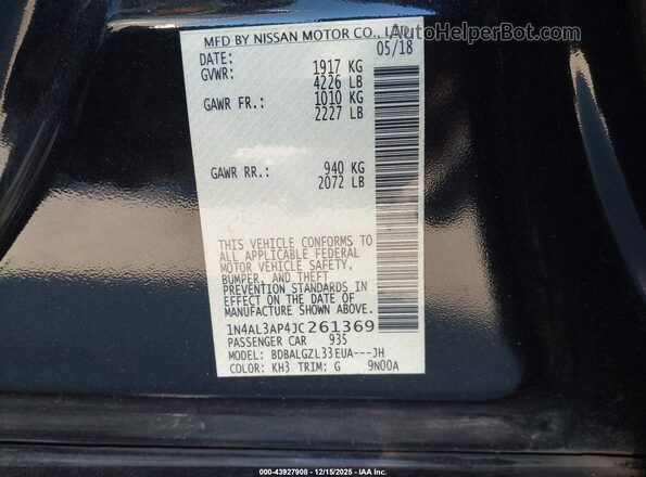 1N4AL3AP4JC261369 2018 NISSAN ALTIMA Black 