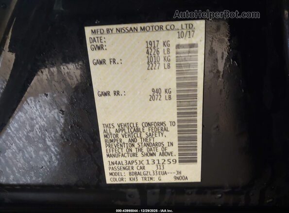 1N4AL3AP5JC131259 2018 NISSAN ALTIMA Black Շարժիչի բաժամունքի տեսք