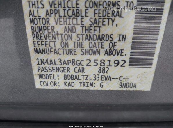 1N4AL3AP8GC258192 2016 NISSAN ALTIMA Gray Engine compartment view
