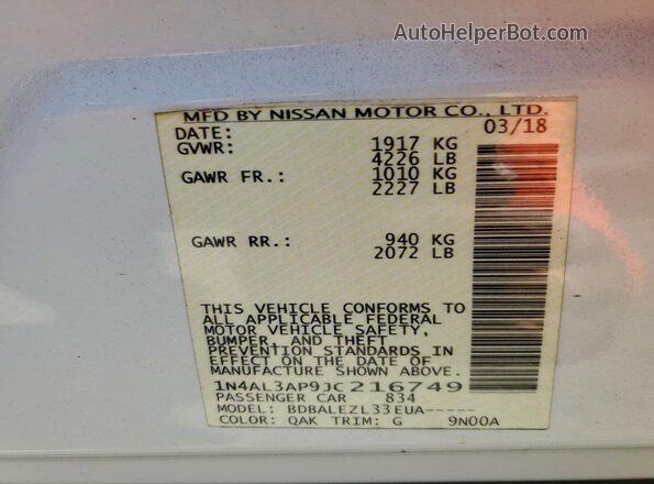 1N4AL3AP9JC216749 2018 NISSAN ALTIMA White 