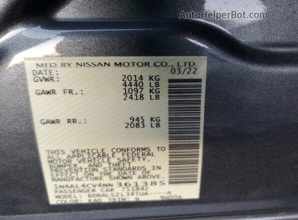 1N4AL4CV4NN361385 2022 NISSAN ALTIMA Gray Vista del compartimento del motor