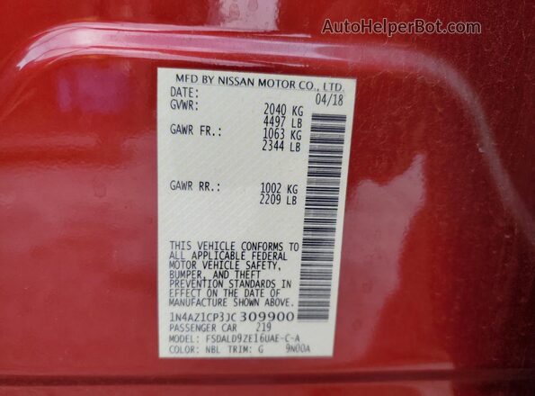 1N4AZ1CP3JC309900 2018 NISSAN LEAF Красный 