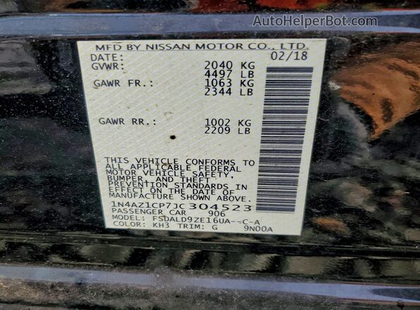 1N4AZ1CP7JC304523 2018 NISSAN LEAF Черный 