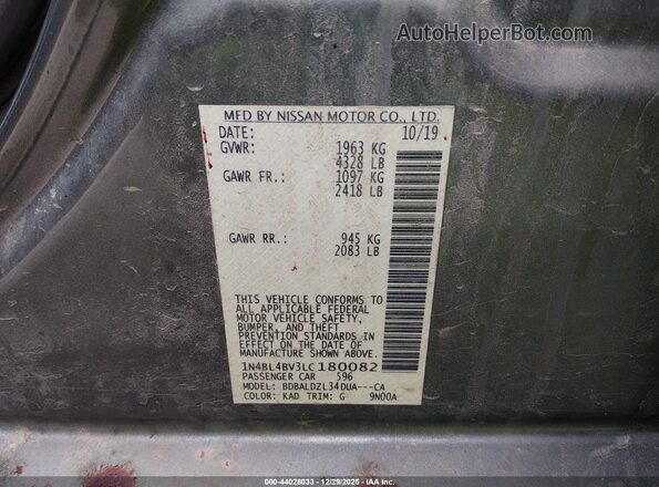 1N4BL4BV3LC180082 2020 NISSAN ALTIMA Gray 