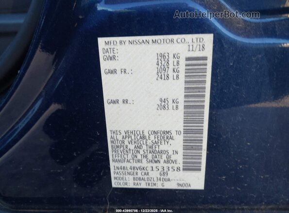 1N4BL4BV6KC153358 2019 NISSAN ALTIMA Blue 