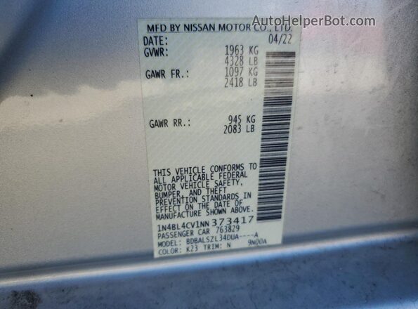 1N4BL4CV1NN373417 2022 NISSAN ALTIMA Silver VIN sticker view