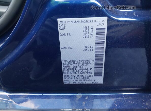 1N4BL4CV3RN403183 2024 NISSAN ALTIMA Blue Շարժիչի բաժամունքի տեսք