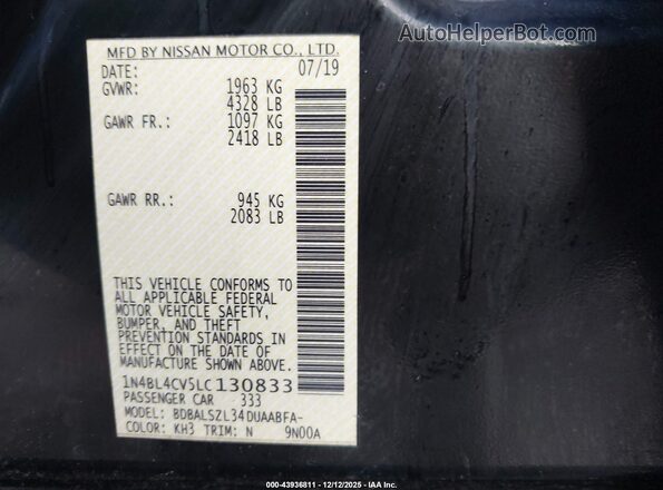 1N4BL4CV5LC130833 2020 NISSAN ALTIMA Black Engine compartment view