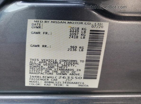 1N4BL4CWXLC263550 2020 NISSAN ALTIMA Silver Widok komory silnika