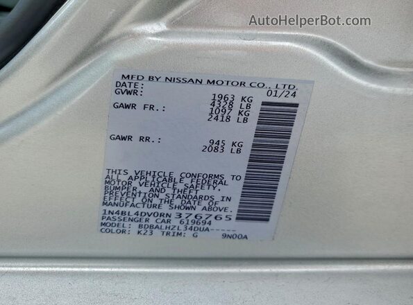 1N4BL4DV0RN376765 2024 NISSAN ALTIMA Silver Vista del compartimento del motor