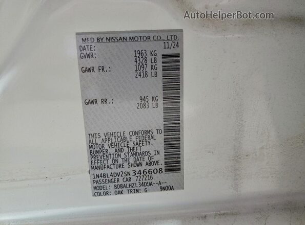 1N4BL4DV2SN346608 2025 NISSAN ALTIMA White ძრავის განყოფილების ხედი