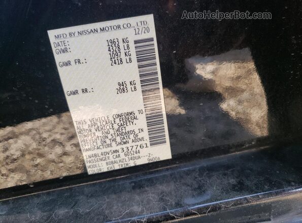 1N4BL4DV5MN337761 2021 NISSAN ALTIMA Black Widok komory silnika