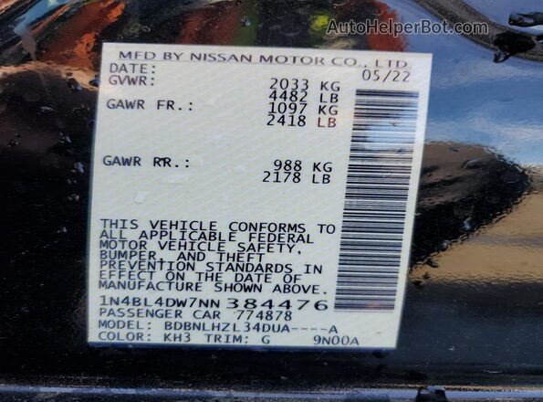 1N4BL4DW7NN384476 2022 NISSAN ALTIMA Black Engine compartment view